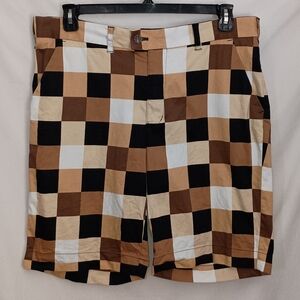 Mens Loudmouth Checkmate Brown Black Tan White Checkered Golf Shorts Size 37